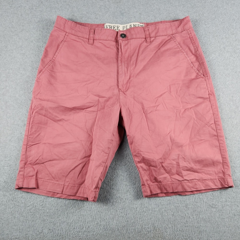 Free Planet Chino Shorts Mens 36 Pink Cotton Stretch Flat Front Classic Fit